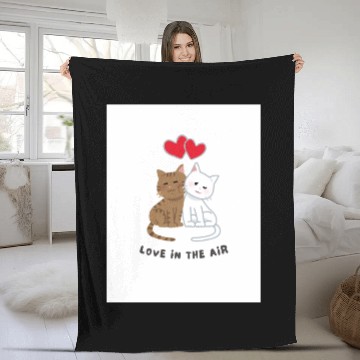 Discover White Brown Illustrative Cat Couple Fleece Blankets 202