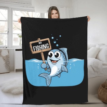 Discover No Fishing – Cartoon Fish Joke Fleece Blankets