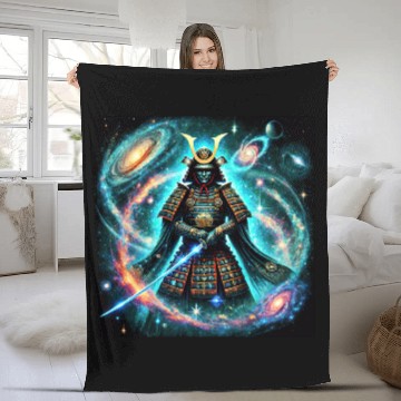 Discover Celestial Samurai Warrior Galaxy Sword Art Fleece Blankets