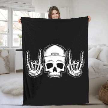 Discover Skull Rock On Skeleton Hands Art Fleece Blankets