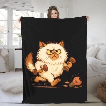 Discover Fierce Cat Workout Illustration Fleece Blankets