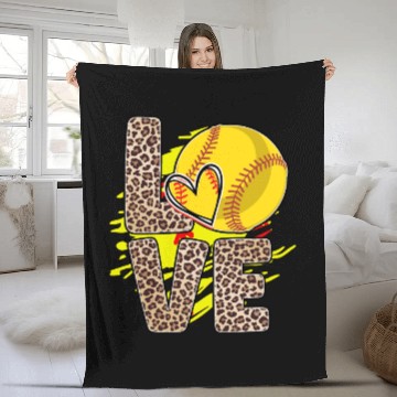 Discover Leopard Print Love Softball Heart Neon Splash Fleece Blankets