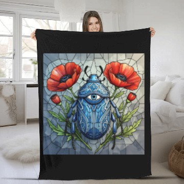 Discover Beetle stained glass bug design vibrant poppy Fleece Blankets