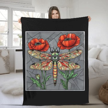 Discover Dragonfly stained glass design vibrant poppy eye Fleece Blankets