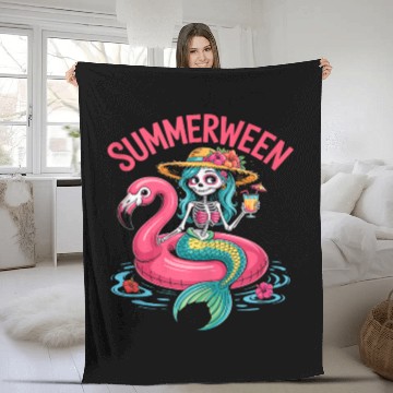 Discover Skeleton Mermaid Flamingo Spooky Summer Party S Fleece Blankets