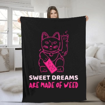 Discover Neon Maneki Neko with Weed Motif Fleece Blankets