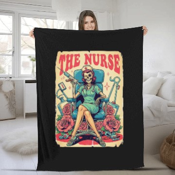 Discover Retro Skeleton Nurse Pinup – Dark Medical Humor Ar Fleece Blankets