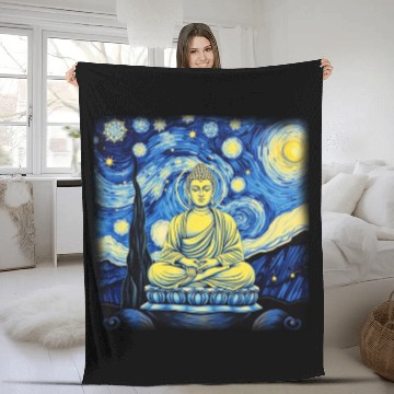 Discover Starry Night Buddha Zen Art Inspired by Van Gogh Fleece Blankets