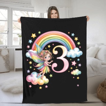 Discover Magical Rainbow Fairy Elf 3rd Birthday Girl Fleece Blankets