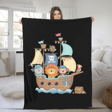 Discover Animal Pirate Ship Adventure Fleece Blankets