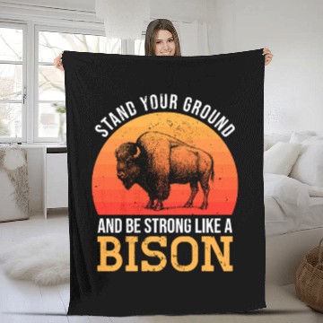Discover Bison - Retro Sunset Fleece Blankets
