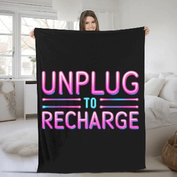 Discover Unplug to Recharge – Neon Light Tech Detox Quote Fleece Blankets