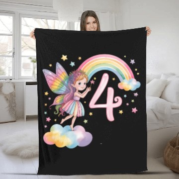 Discover Magical Rainbow Fairy Elf 4th Birthday Girl Fleece Blankets