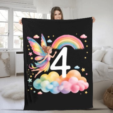 Discover Magical Rainbow Fairy Elf 4th Birthday Girl Fleece Blankets