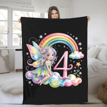 Discover Magical Rainbow Fairy Elf 4th Birthday Girl Fleece Blankets