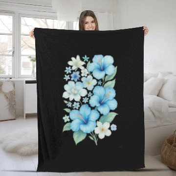 Discover Blue Tropical Hibiscus Floral Fleece Blankets
