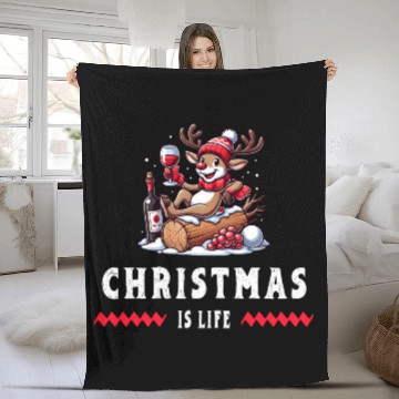 Discover Reindeer With Wine - Christmas Vibes Fleece Blankets