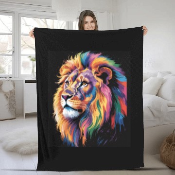 Discover Pride and Power – Majestic Rainbow Lion Head Fleece Blankets