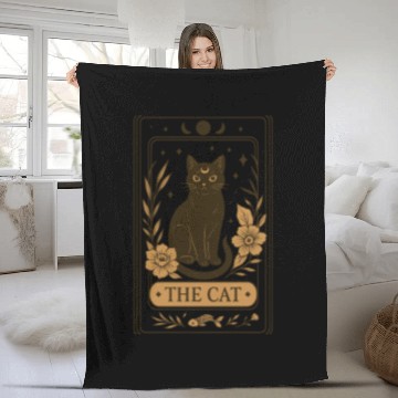 Discover The Cat Tarot Card, Mystical Black Cat, Celestial Fleece Blankets