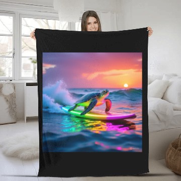 Discover sea turtle design neon turtle Fleece Blankets