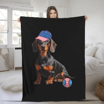Discover Dachshund dog baseball lover us flag Fleece Blankets