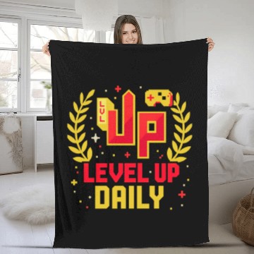 Discover Level Up Daily Gaming Lifestyle Motivation Graphic Fleece Blankets