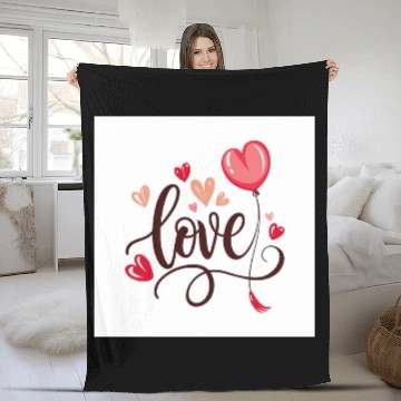 Discover heart shaped balloon with word love Fleece Blankets