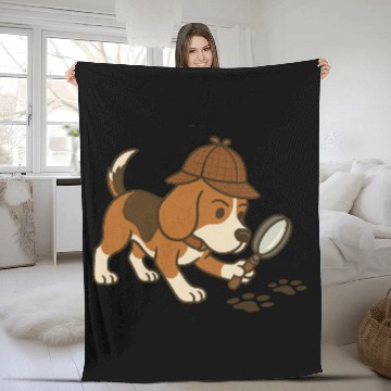 Discover Bark Holmes Beagle Detective Funny Dog Design Fleece Blankets