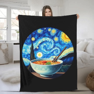 Discover Van Gogh's Starry Night ramen noodle Bowl japanese Fleece Blankets