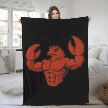 Discover Crab lobster fitness workout cartoon strong biceps Fleece Blankets