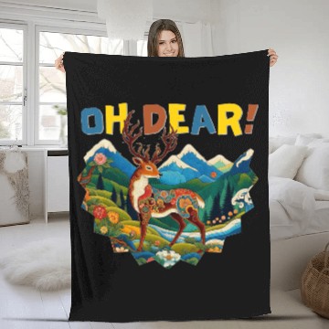 Discover Oh-Dear-Wanderlust-Deer-in-Jungle-Tibetan-Folk-Art Fleece Blankets