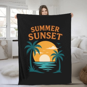 Discover Summer Sunset with Palms and Ocean Fleece Blankets