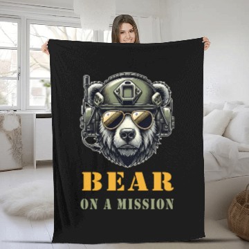 Discover Bear In Mission / Military Design Fleece Blankets
