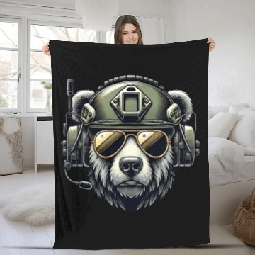 Discover Bear Military Design Fleece Blankets