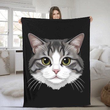 Discover Realistic Cat Face – Feline Charm in Every Detail Fleece Blankets