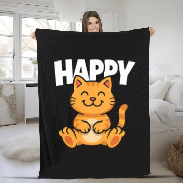 Discover Joyful Cat Illustration Fleece Blankets Design