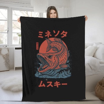 Discover Vintage Japanese Minnesota Muskies ABA Basketball Fleece Blankets