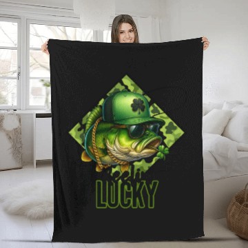 Discover Reelin' Lucky Bass Fish Fleece Blankets