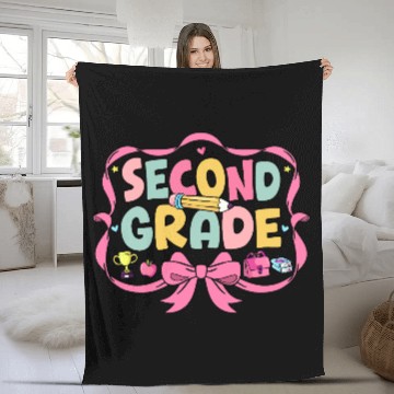 Discover Preppy Back To School Second Grade Coquette Bow Fleece Blankets
