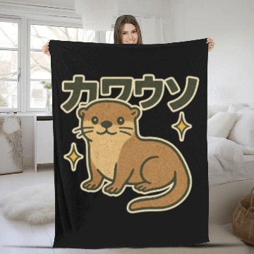 Discover Kawaii Otter Japanese Fleece Blankets