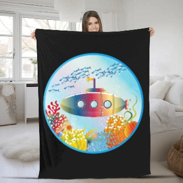 Discover Colorful Submarine in a Tropical Coral Reef Fleece Blankets
