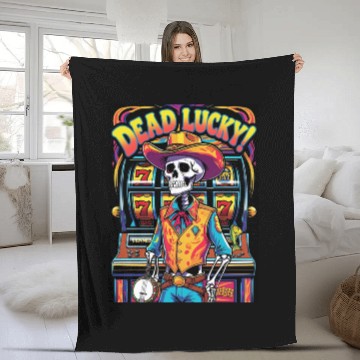 Discover Dead Lucky – Neon Skeleton Cowboy at the Slots Fleece Blankets