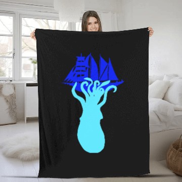 Discover Octopus Ship Attack Sailing Sailboat Sea Monster Fleece Blankets