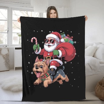 Discover Santa Claus Yorkie Dog Christmas In July Fleece Blankets