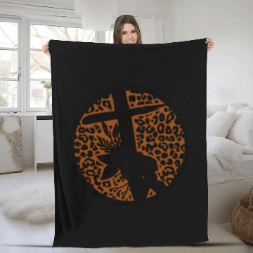 Discover Leopard Print Cross with Flowers Fleece Blankets