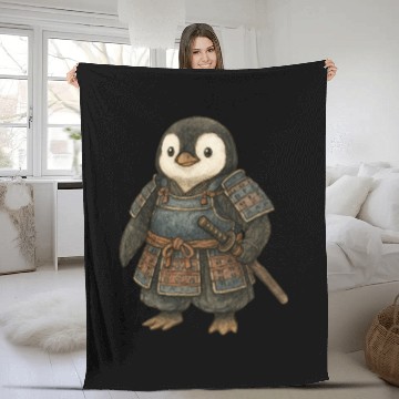 Discover Historical samurai penguin with katana Japan cultu Fleece Blankets