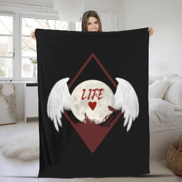 Discover Moonlit Heart with Angel Wings (LIFE) Fleece Blankets