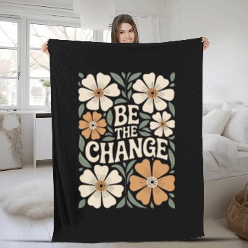 Discover Be The Change Motivational Quote Floral Vintage Fleece Blankets
