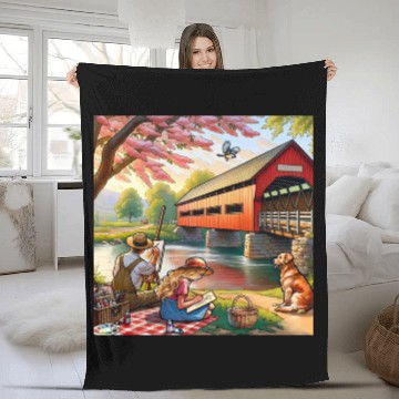 Discover Rustic Countryside Painting Scene Fleece Blankets