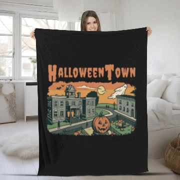 Discover Halloweentown Spooky Sunset Scene – Vintage Hallow Fleece Blankets
